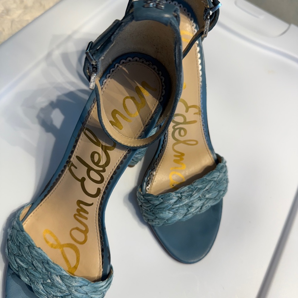 Sam Edelman Teal Braided Sandals block heel- size 7 - Picture 8 of 16